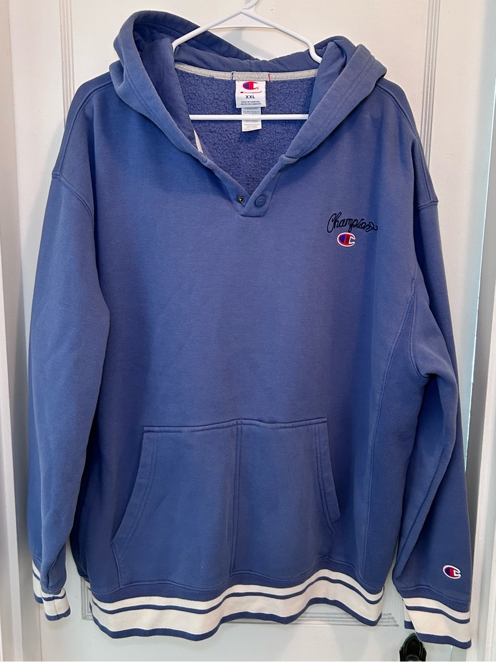 Champion U.S.A. Athletic Blue Snap Fleece Pullover Hoodie w/ Pockets Men’s 2XL